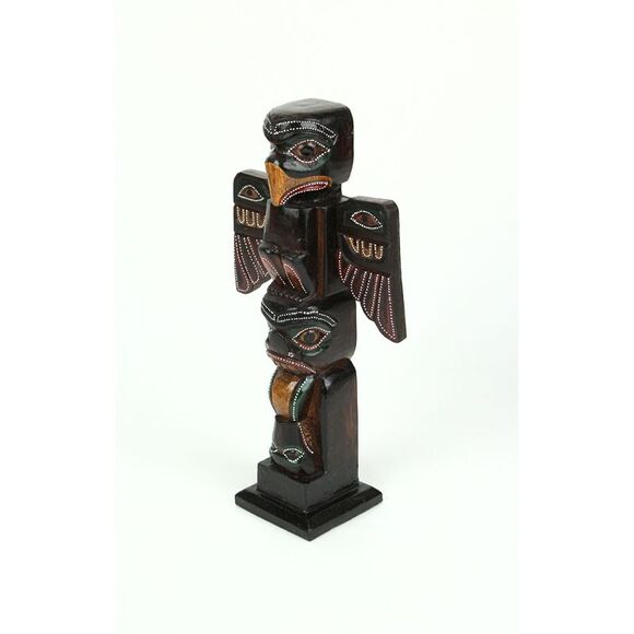 Hand Crafted Dot Painted Wooden Eagle Totem with Wings 12 In. - Picture 2 of 4